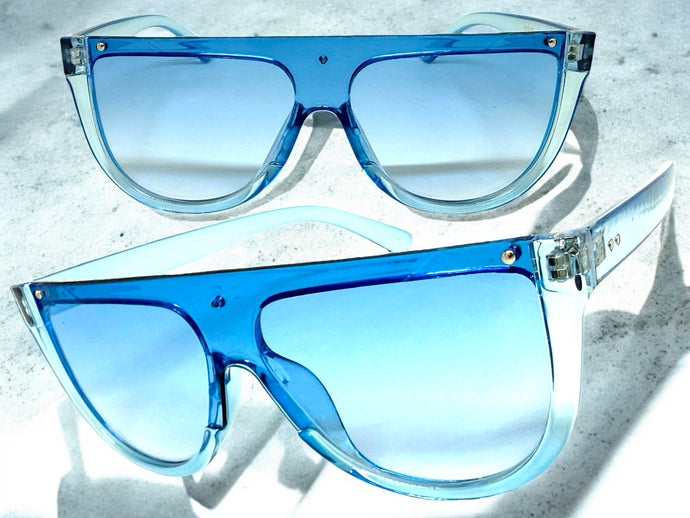 Classy Elegant Modern Rerto Shield Style SUNGLASSES Blue Frame 6515