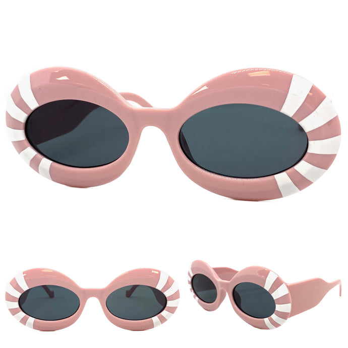 Exaggerated Vintage Retro Style SUNGLASSES Thick Oval Pink Frame 80591