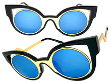 Classic Vintage Retro Cat Eye Style SUNGLASSES Funky Black Frame - Blue Lens 1737