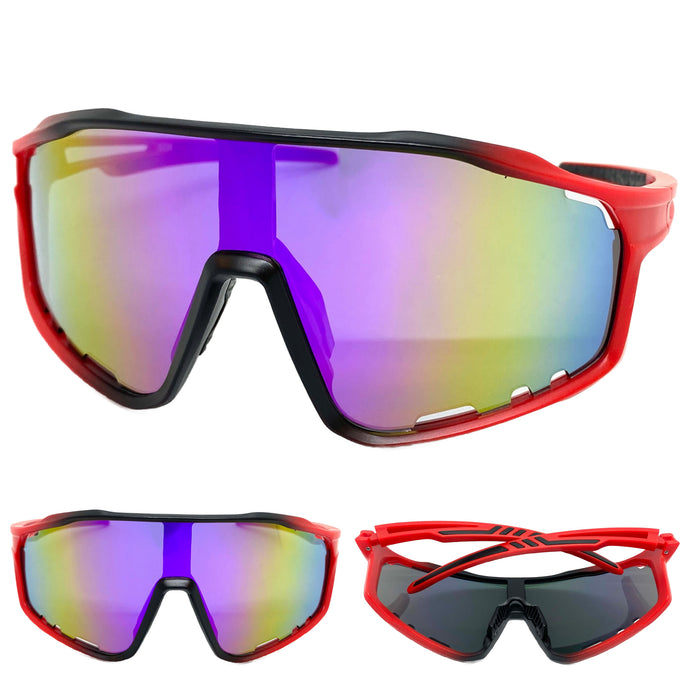 Oversized Retro Sporty Wrap Around Style SUNGLASSES Large Red Frame 5238