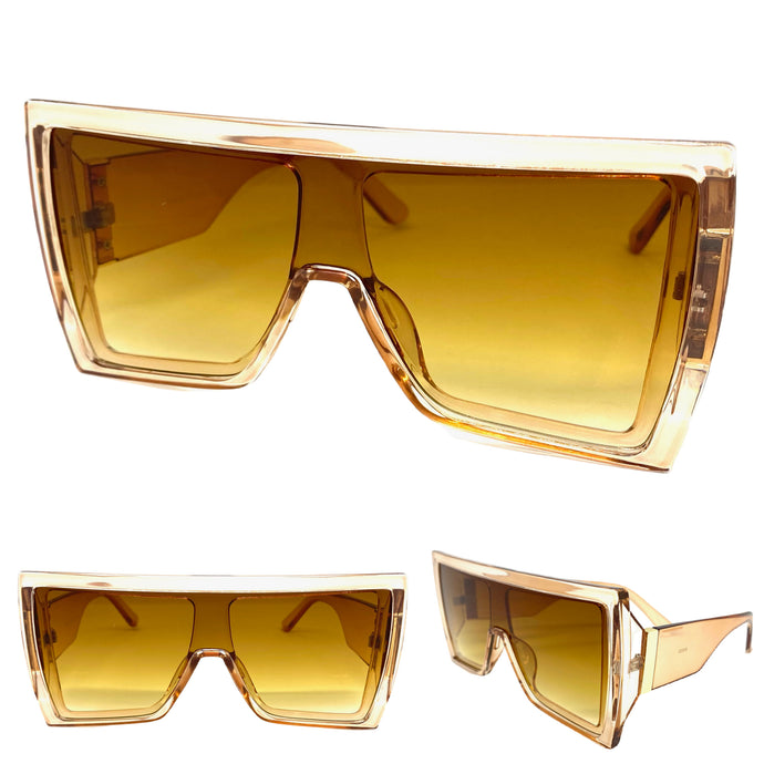 Oversized Modern Retro Shield Style SUNGLASSES Large Champagne Frame 80550