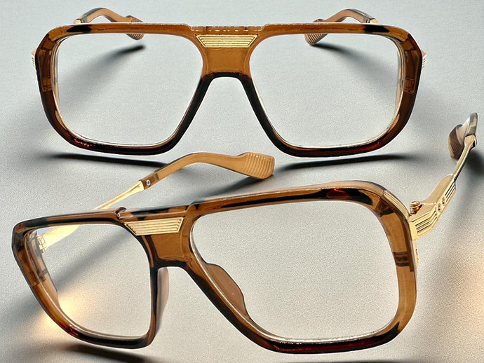 Classic Vintage Retro Hip Hop Rapper Style Clear Lens EYEGLASSES Brown & Gold Frame 76006