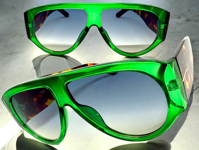 Oversized Classic Vintage Retro Style SUNGLASSES Large Super Thick Green & Tortoise Frame 15013
