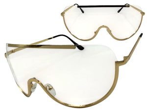 Oversized Modern Retro Shield Style Party Raver SUNGLASSES Large Gold Frame AB303