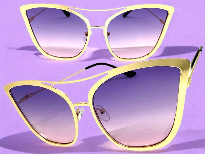 Classic Vintage Retro Cat Eye Style SUNGLASSES Funky Gold Frame A305