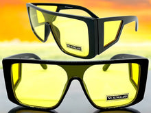Oversized Modern Retro Shield Style SUNGLASSES Black Frame Yellow Lens 9227