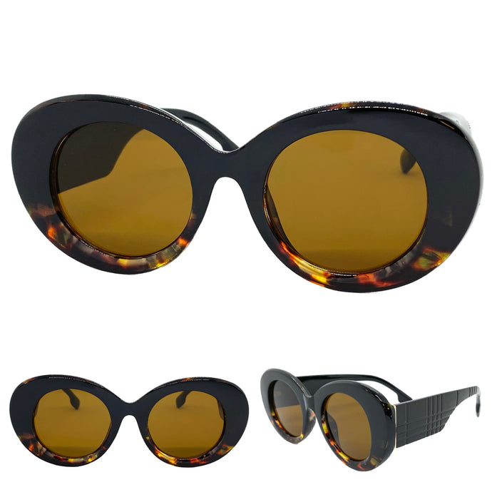 Exaggerated Vintage Retro Style SUNGLASSES Thick Round Black Frame 1279