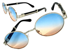 Classic Vintage Retro Hip Hop Style SUNGLASSES Oval Silver & Faux Wood Frame 27723