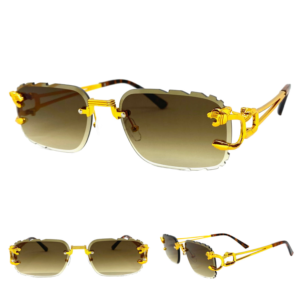 Classy Elegant Luxury Modern Designer Style SUNGLASSES Gold Rimless Frame 5294