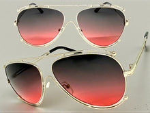 Classic Vintage Retro Aviator Style SUNGLASSES Silver Metal Frame - Gray & Rose Lens A193