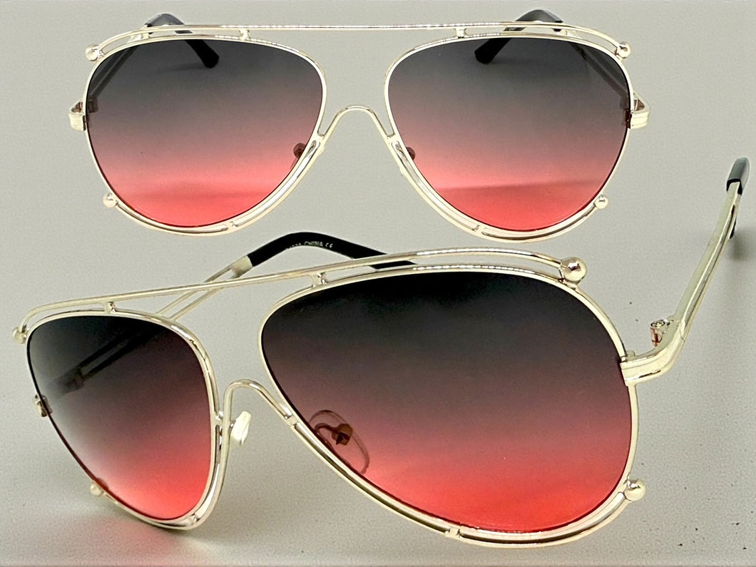 Classic Vintage Retro Aviator Style SUNGLASSES Silver Metal Frame - Gray & Rose Lens A193