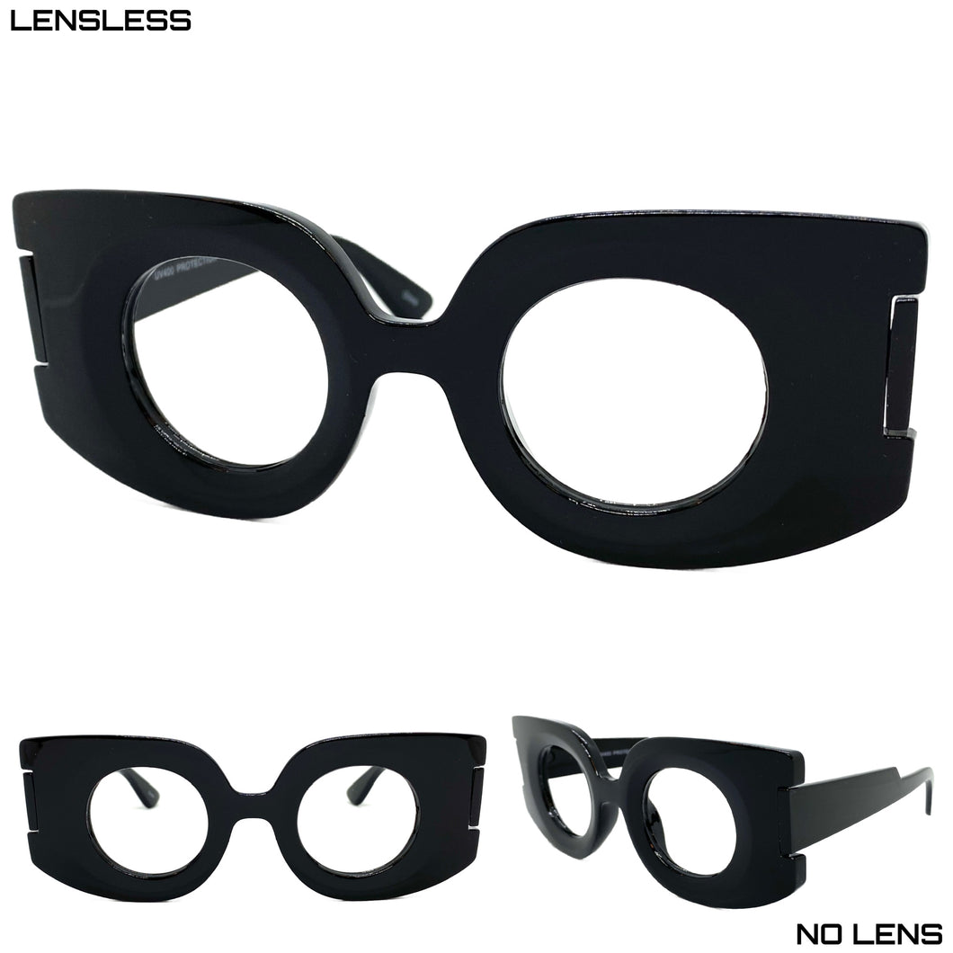 Oversized Classic Vintage Retro Style Large Thick Black Lensless Eye Glasses- Frame Only NO Lens 80520