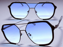 Classy Trendy Bold Modern Retro Shield Style SUNGLASSES Black Frame - Light Blue Lens 5399