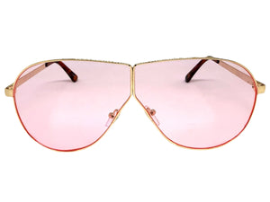 Oversized Modern Retro Shield Style SUNGLASSES Large Rose Gold Frame - Pink Lens 4617