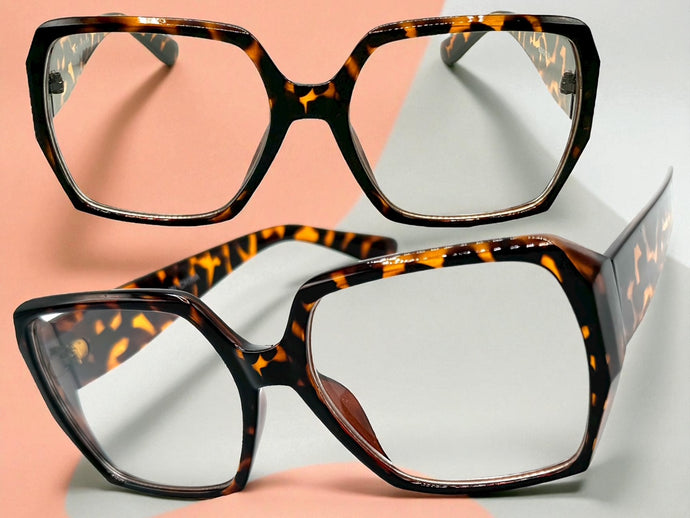 Oversized Classic Vintage Retro Style Clear Lens EYEGLASSES Large Square Tortoise Frame 80843