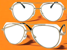 Classic Vintage Retro Aviator Style Clear Lens SUNGLASSES Gold Metal Frame 3375