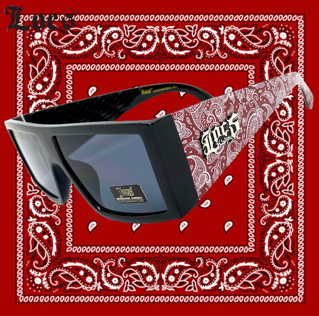 Oversized Biker Gangster Hardcore LOCS SUNGLASSES Black Frame Red Bandana 91160