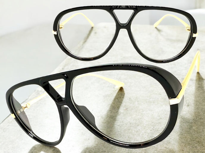 Oversized Classic Vintage Retro Hip Hop Style Clear Lens EYEGLASSES Large Black & Gold Frame 26008