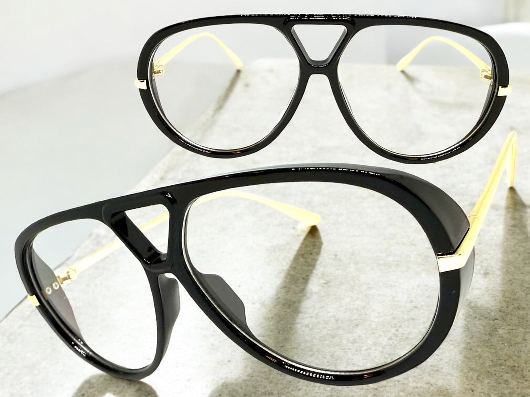 Oversized Classic Vintage Retro Hip Hop Style Clear Lens EYEGLASSES Large Black & Gold Frame 26008