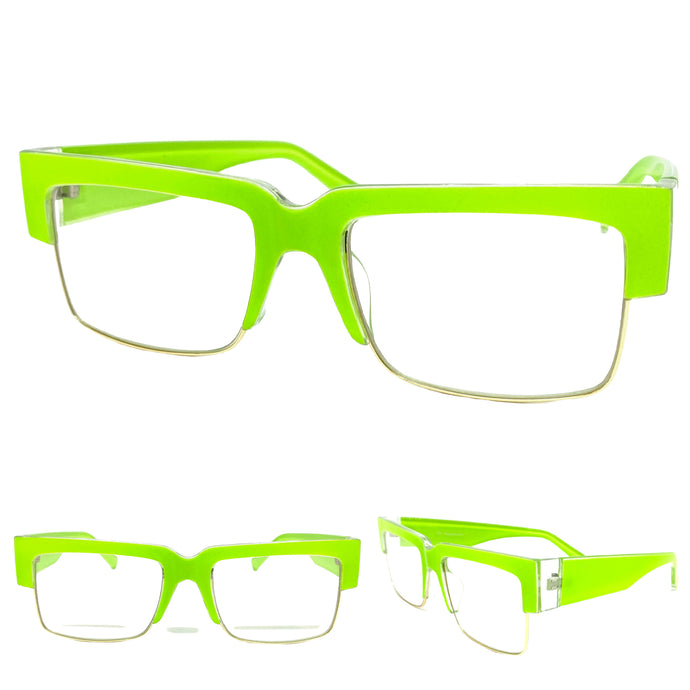 Classy Contemporary Modern Retro Clear Lens EYEGLASSES Neon Green & Gold Frame 8259