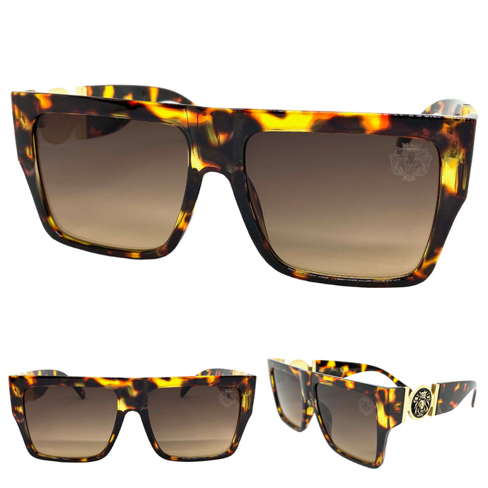 Men's Classy Elegant Luxury Designer Style SUNGLASSES Tortoise Frame with Gold Medallion 4055