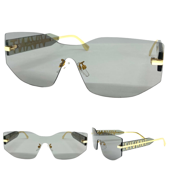 Contemporary Modern Shield Style SUNGLASSES Rimless Gray Frame 5232