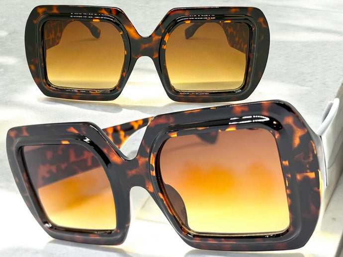 Oversized Exaggerated Vintage Retro Style SUNGLASSES Large Square Tortoise Frame 1351