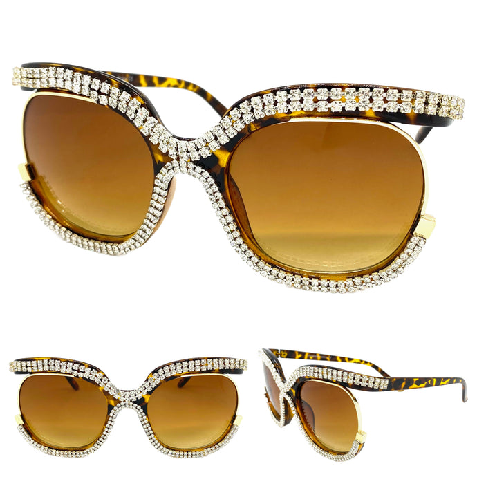 Oversized Classic Vintage Retro Style SUNGLASSES Square Bling Tortoise Frame 49095