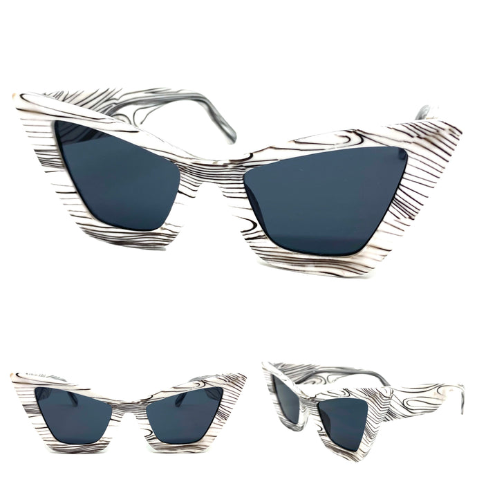 Oversized Vintage Retro Cat Eye Style SUNGLASSES Large White Frame 1206