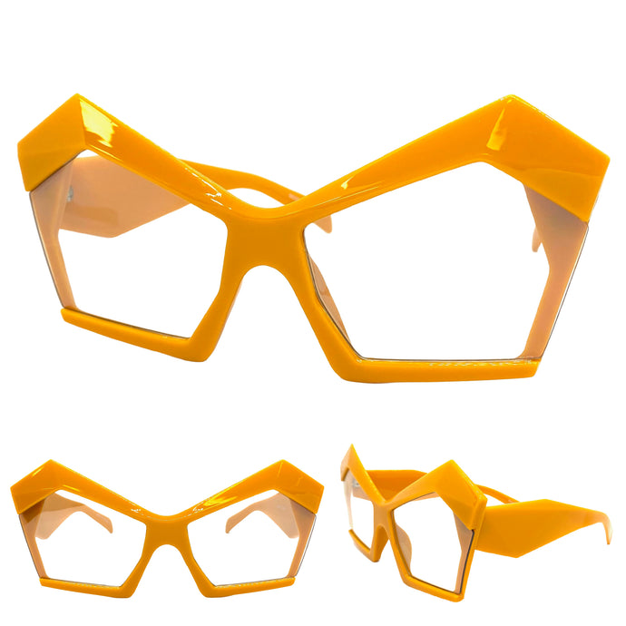 Oversized Modern Retro Cat Eye Style Clear Lens with Slight Tint SUNGLASSES Orange Frame E1877