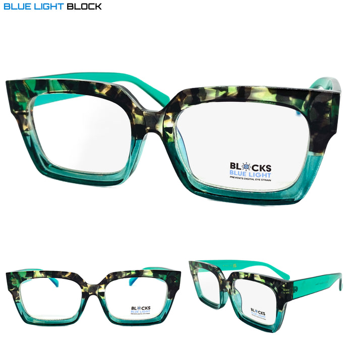 Classic Vintage Retro Style Blue Light Blocking Computer EYEGLASSES Large Thick Turquoise Frame 2016