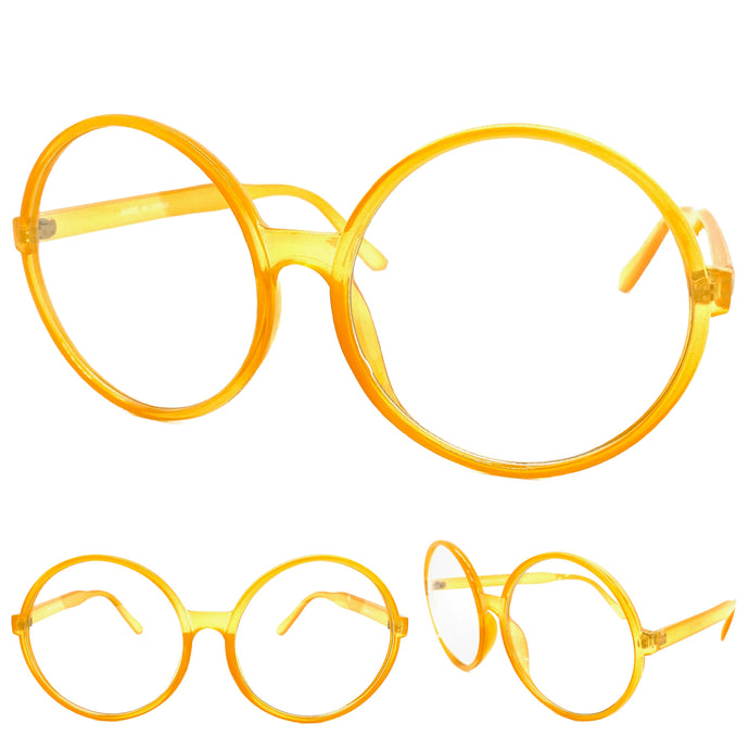 Oversized Vintage Retro Style Clear Lens EYEGLASSES X-Large Round Orange Frame 80828