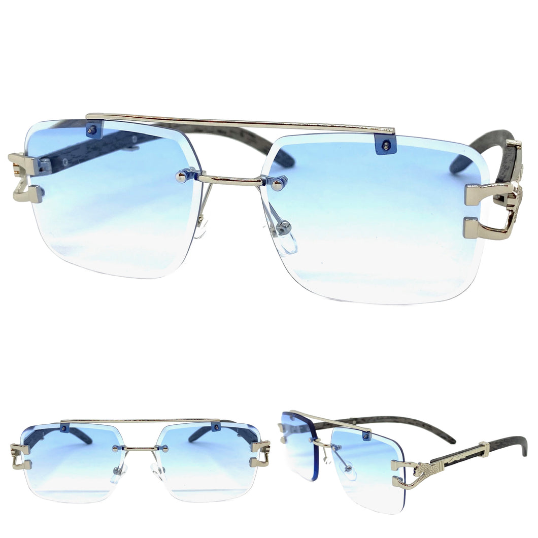 Men's Classy Elegant Luxury Retro Hip Hop Style SUNGLASSES Silver & Faux Wood Frame 5256