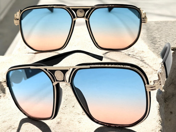 Classic Vintage Retro Luxury Hip Hop Rapper Style SUNGLASSES Large Black & Gold Frame 3077