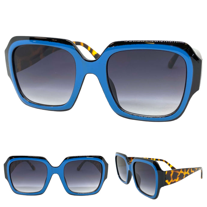 Oversized Exaggerated Retro Style SUNGLASSES Large Square Black & Blue Frame 49130