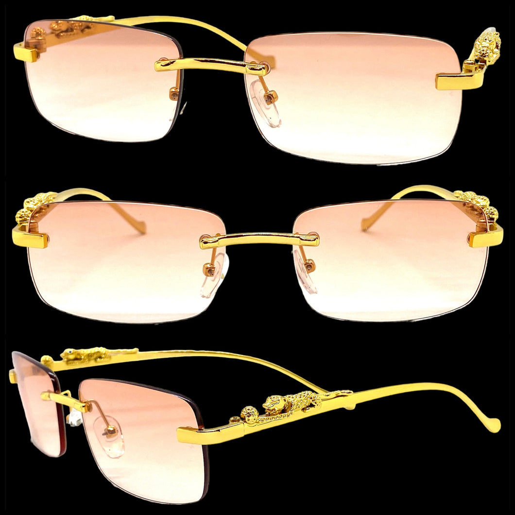 Classy Elegant Sophisticated Luxury Style SUNGLASSES Rimless Gold Frame E0661