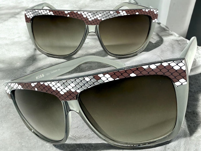 Oversized Classic Vintage Retro Style SUNGLASSES Large Gray Snakeskin Frame 1201