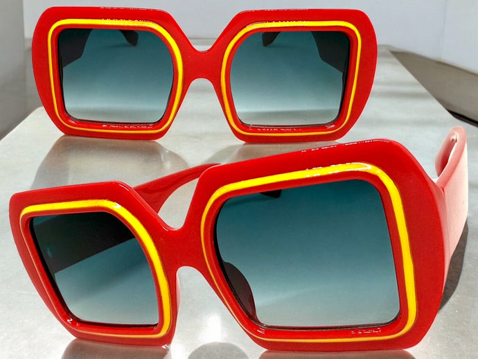 Oversized Exaggerated Vintage Retro Style SUNGLASSES Large Square Red Frame 1351