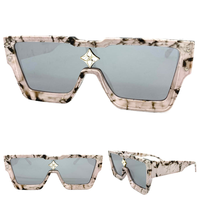 Oversized Modern Luxury Hip Hop Shield Style SUNGLASSES Large Marble Frame E1776