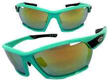 Classic Sporty Wrap Around Style SUNGLASSES Large Aqua Frame - Gold Lens 2745