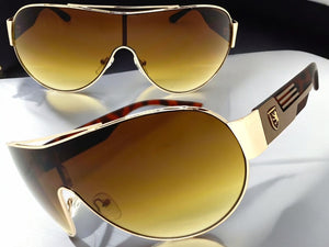 Classic Contemporary Modern Shield Style SUNGLASSES Sleek Gold Frame 3940