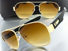 Classic Vintage Retro Aviator Style SUNGLASSES Sleek Gold & Black Frame 21037