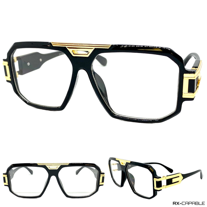 Classic Vintage Retro Hip Hop Rapper Style Clear Lens EYEGLASSES Black & Gold Frame 5408