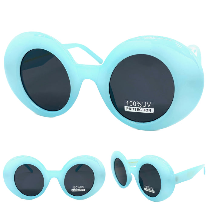 Oversized Exaggerated Vintage Retro Style SUNGLASSES Round Baby Blue Frame 1039