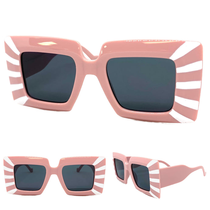 Exaggerated Vintage Retro Style SUNGLASSES Thick Square Pink Frame 80590