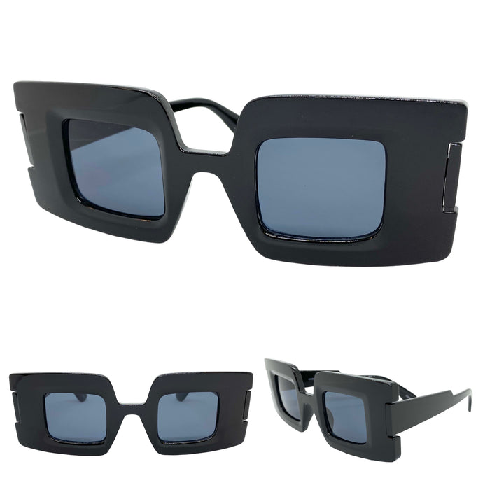 Oversized Exaggerated Retro Style SUNGLASSES Large Square Black Frame 80519