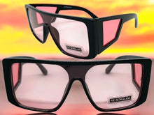 Oversized Modern Retro Shield Style SUNGLASSES Black Frame Pink Lens 9227