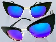 Classic Vintage Retro Cat Eye Style SUNGLASSES Funky Black & Gold Frame 1751