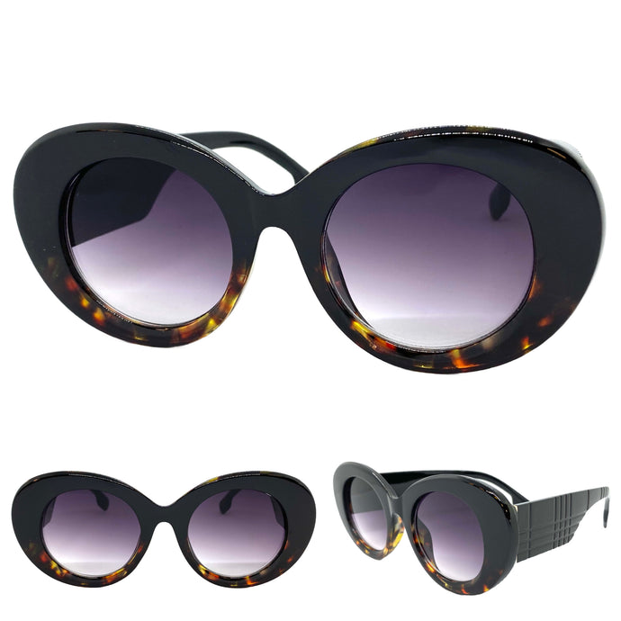 Exaggerated Vintage Retro Style SUNGLASSES Thick Round Black Frame 1279