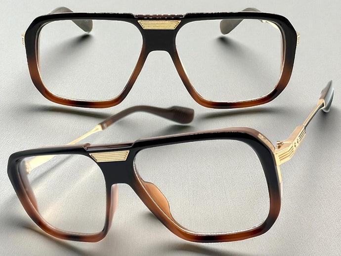 Classic Vintage Retro Hip Hop Rapper Style Clear Lens EYEGLASSES Brown & Gold Frame 76006